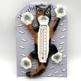 21725-10 Bobbo Inc. Weather Or Not Calico Cat Kitten Thermometer Hand Painted Wood Inc