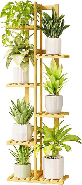 Zu04-6c Branded01 Bamboo Corner Plant Stand Indoor 6 Tier Tall Shelf For Multiple Plants T