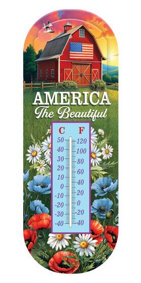 Debl-th02774 Briarwood Lane Summer American Barn Metal Thermometer 17x6