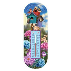 Th01772 Briarwood Lane Colorful Birdhouses Metal Thermometer
