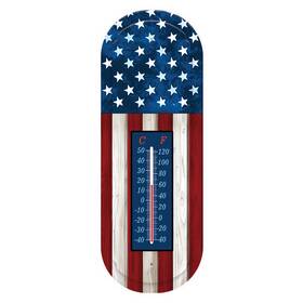 Th02334 Briarwood Lane Wooden Flag Metal Thermometer