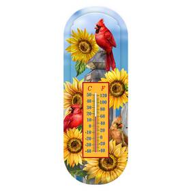 Th02548 Briarwood Lane Cardinals And Sunflowers Metal Thermometer
