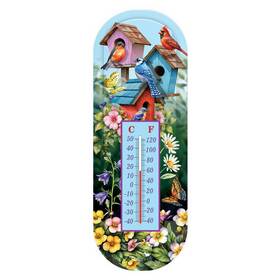 Th02743 Briarwood Lane Spring Celebration Birdhouses Metal Thermometer