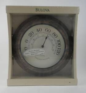T4160 Bulova 042429961708 Indoor Outdoor 12 Inch Thermometer Water Resistant Metal Case Nip Nos