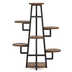 Byblight 445036726730 Wellston 43.3 Inch Rustic Brown Rectangle Wood Indoor Plant Stand With 7 Tier Ta