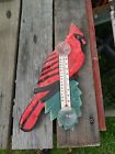 Carved Red Thermometer Cardinal Suction Cup Male Window Bird Hand