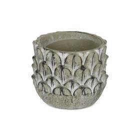 Cheungs 785853063463 Gray Cement Round Pot With Overlapping Feather Pattern