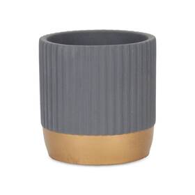 Cheungs 785853075718 Aurone Round Ridged Ceramic Pot With Gold Finished Base