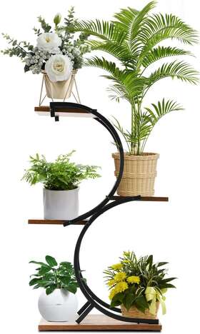 Zwj0001 Chphi Plant Stand Indoor 4-tier Wrought Iron Green Home D Cor Wood S Style