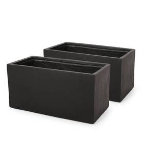 Christopher Knight Home 194798021986 Ella Outdoor Modern Cast Stone Rectangular Planters Set Of Black 35.25 Inch W X 18