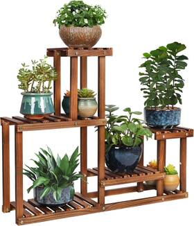 Coogou 711181583267 Pine Wood Plant Stand Indoor Outdoor Multi Layer Flower Shelf Rack Higher And Lo
