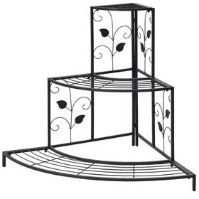 Cywg1294-a Costway Metal Corner Rack 3-tier Floral Design For Indoor/outdoor Use In Black
