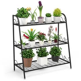 Ghm0123 Costway Plant Stand 13 Inch X32 3-tier Black Steel With Rust Resistance Decorative