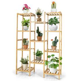 Hz-10n0h8na Costway Plant Stand 11 Inch X32 X45 Natural Wood Utility Shelf Rectangle 7-tier