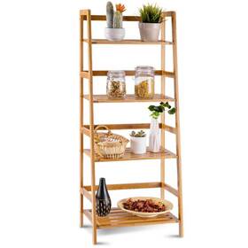 Qd-z14-a14-a Costway Plant Stand 19 Inch X 12.5 47.5 Ladder Wood Bamboo Indoor Brown 4-tiered