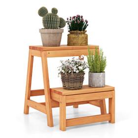 Us-2hcst02811 Costway 2-tier Folding Plant Stand Portable And Foldable Wooden Flowerpot Shelf For Garden