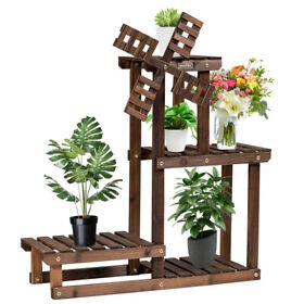 Gt3523 Costway Wood Plant Stand 4 Tier Shelf Multiple Flower Pot Windmill Design