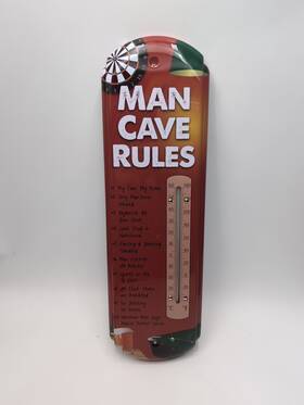 Country Side Products 821472624026 Man Cave Rules Metal 17 Inch Tall Thermometer Basement Gurage Sign New