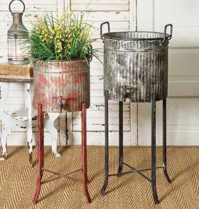 43235-167957 Ctw Home Collection Set Of Two-rustic Industrial Farmhouse Chic Spigot Tubs/planters With Metal