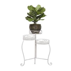 Deco 79 196094050653 Metal Scroll Indoor Outdoor 3 Tier Plantstand 21 Inch X 19 23 White
