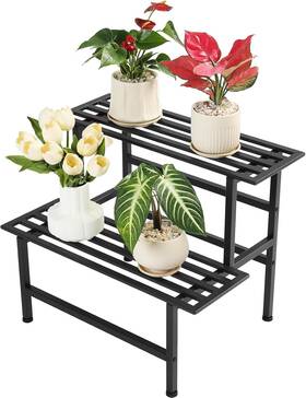 Dipps-23014 Dipion Metal Plant Stand Outdoor Shelf Indoor 2 Tier Heavy Duty Ladder For