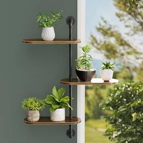 Dumwry 632770455423 3-tier Rotating Window Plant Shelf Wooden Indoor Carbonized 3 Tier