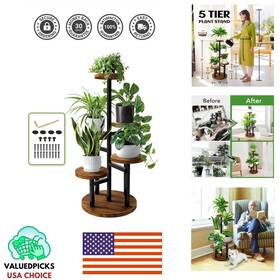 Durable 789513351532 5-tier Plant Stand With Metal Frame And Wood Shelves For Elegant Display