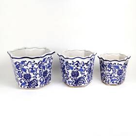 Euro Ceramica 715021873310 Claybarn Blue And White Ceramic 3 Piece Chinoiserie Garden