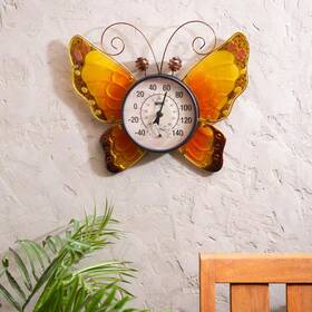 Evergreen Enterprises 313035743744 13 Inch Butterfly Outdoor Wall Thermometer Yellow