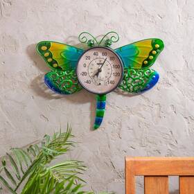 Evergreen Enterprises 313040729733 16 Inch Dragonfly Outdoor Wall Thermometer