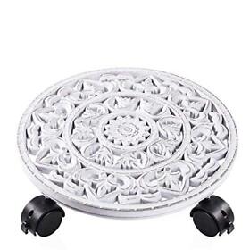 Feiaa 12inch Rolling Plant Caddy With Wheels White Stand Farmhouse Heavy