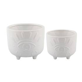 Flora Bunda 803284030509 6in And 4.75 In All Over Dragonfly Ceramic Footed Planter Sef Antique White