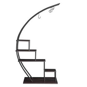 05902 Flower Pot Stand Black 5 Layers Semicircle Iron Wood Garden Balcony Home Plant
