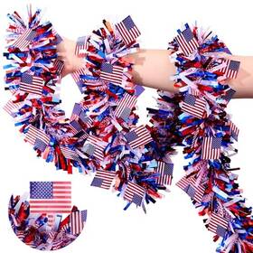 Flysnk Dct-foj-02 50 Feet Patriotic Tinsel Garland 4th Of July Decorations Red White Ft -flag