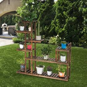 Ctw-gt3438 Forclover Plant Stands 47.5 Inch Hx10 Wx47.5 D Tall Indoor/outdoor With Shelves Brown