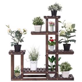 Ctw-hw66240 Forclover Plant Stand 37 Inch H Decorative 3-tier Wood Planter Rack/shelves In Brown