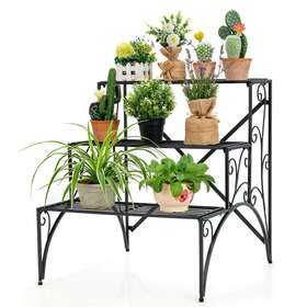 Ctw-np10279bk Forclover Plant Stand 27 Inch X25 X24 3-tier Storage Rack Iron Heavy Duty Black
