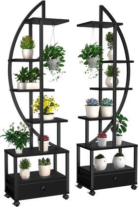 Frizione 689993711034 2 Pcs 6 Tier Tall Metal Indoor Plant Stand With Detachable Wheels