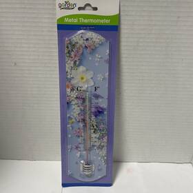 Garden Collection 195464277232 Metal Thermometer Floral - New