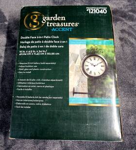 121040 Garden Treassures Outdoor Patio Double Face Weather Gauge Clock Analog Thermometer