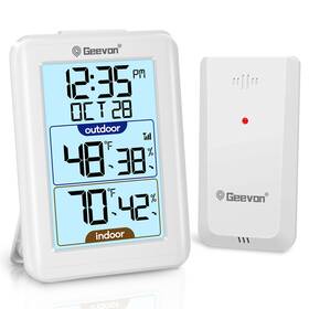 Gn-238688-wh-us Geevon Digital Hygrometer Indoor Outdoor Thermometer Wireless With Clock Backlight