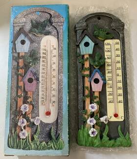 Giftco Inc 047256073938 Inc. Birds With Flowers And Birdhouses Wall Thermometer 7.5 New
