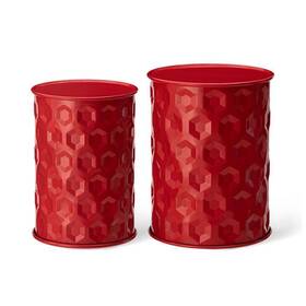 2029500024 Glitzhome Planter Stand/garden Stool Rust Resistant Round Metal Red 2-pack
