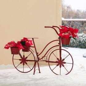Glitzhome 952658870259 36.5 Inch L Metal Bicycle Planter Stand 3 Pots Shelves Home Garden Yard Dec