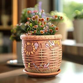 Golden Ceramics 689860911536 5.9 Inch Handmade Flower Pot Planter - Wicker