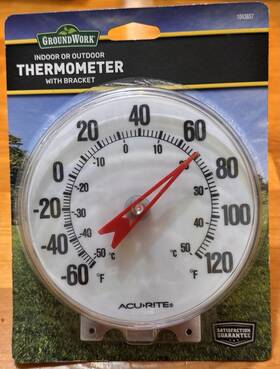 Ground Work 749394039264 Big And Bold Indoor Outdoor Thermometer With Mounting Bracket