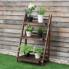Gt3211 Giantex Tier Folding Wooden Plant Stand With Pot Shelf Display