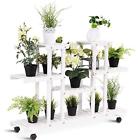 Gt3273 Giantex Rolling Flower Rack Wood Plant Stand On Wheels Shelves