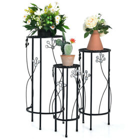Gym09239 Gymax 3 Pcs Metal Plant Stand Set Pot Holder With Crystal Floral Accents