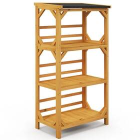 Gym11499 Gymax Plant Stand 19.5 Inch X27.5 X54 3tier Shelf Ladder With Weatherproof Asphalt Roof